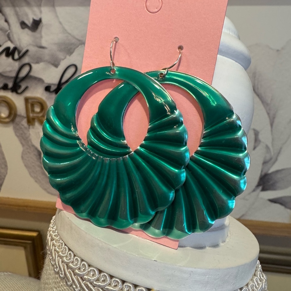 5 for $30 Teal Metal Hoop Dangle Earrings - Picture 2 of 5